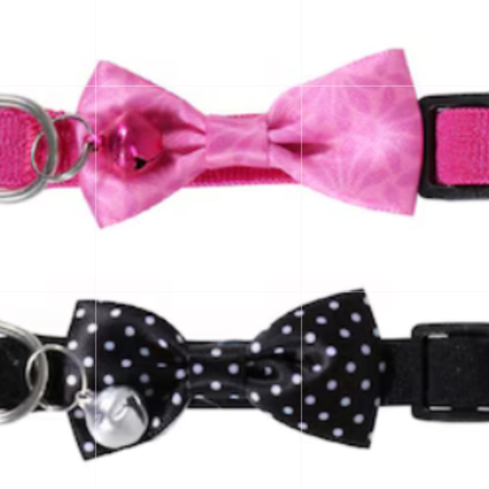 BLACK Polka Dot Bow and Bell Cat Or Dog Collar - Picture 3 of 4